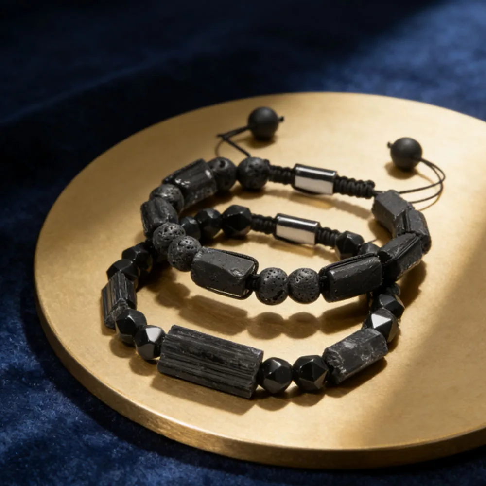 Black Tourmaline Natural Stone Men\'s Bracelet Energy Stone Fitness Yoga Bracelet turmalin czarny