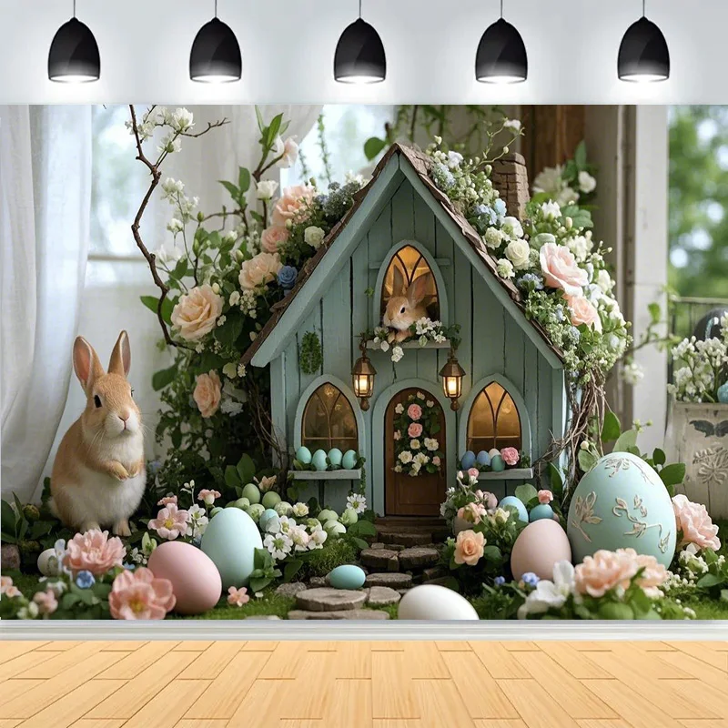 Spring Garden Happy Easter Day Photography Backdrops Props Fence Rabbits Butterfly Eggs Flowers Photo Studio Background CD-01
