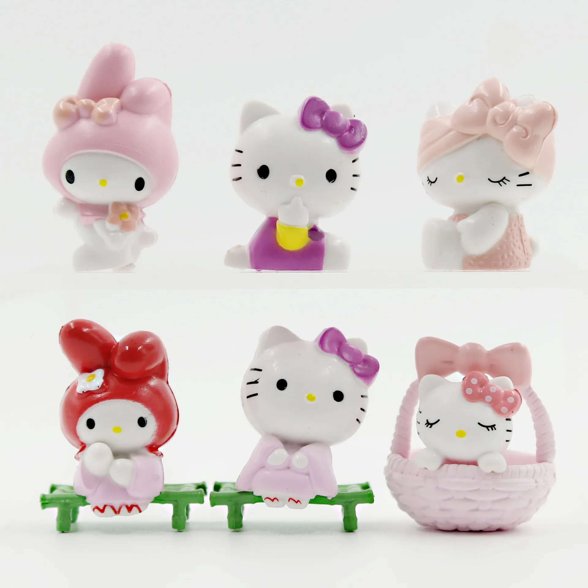 6 pz/set Sanrio Anime Figure Cute Hello Kitty PVC Kawaii Doll modello da collezione Cake Ornament Decoration Girl Toy Charm Gifts