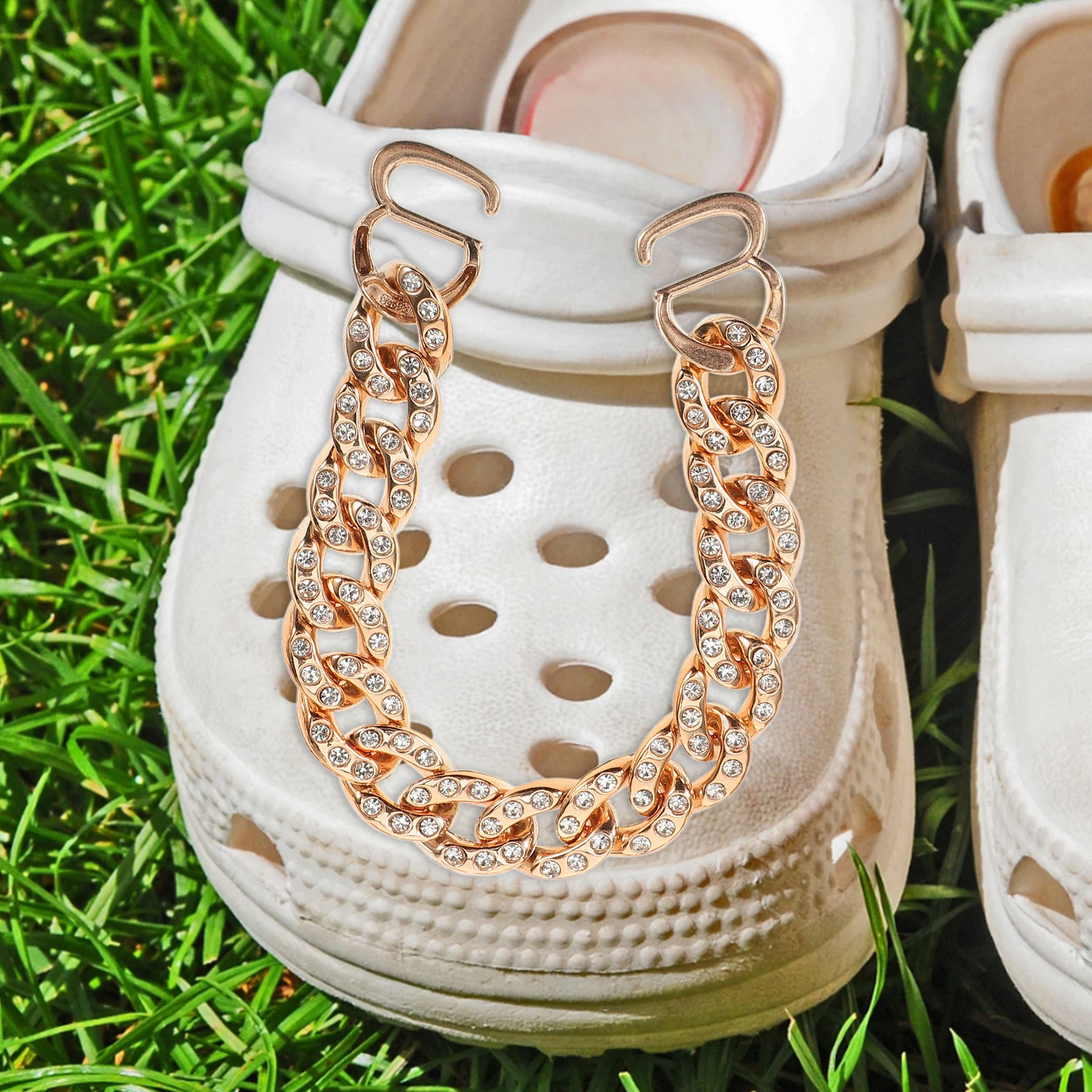 

2pcs Rose Gold for Hole Shoes Aluminum Alloy Sandal Chains DIY Decorative Charms Lightweight Decorations Accessory Shoe Chain