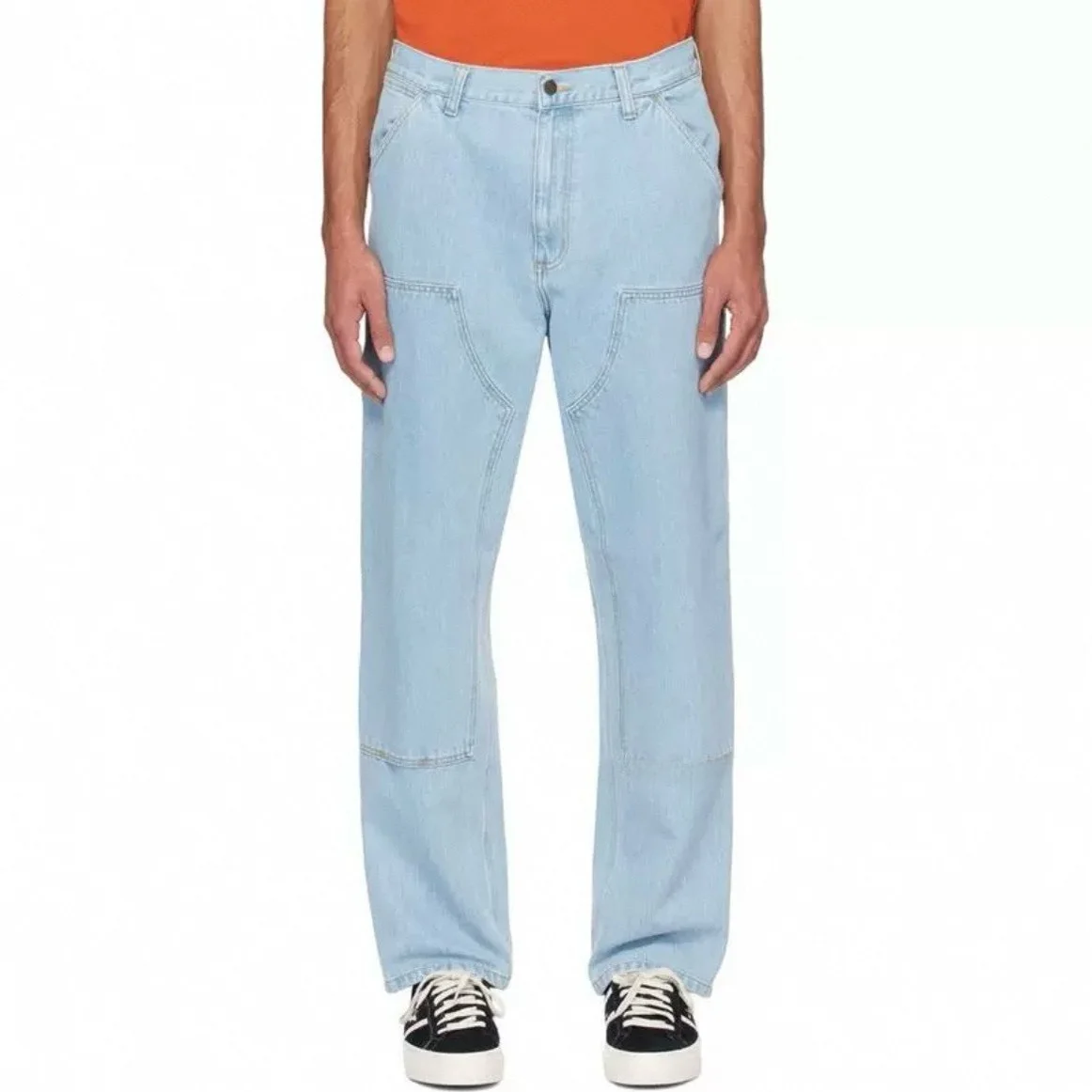 

Heavy Du Double Knee Workwear Jeans Loose Straight Leg Men's Stone Waed Faion Urban Casual Trousers Summer Wear