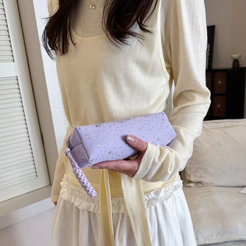 Multi-functional Canvas Pencil Case Star Dot Print Large Capacity Pen Bag Stationery Organizer Students