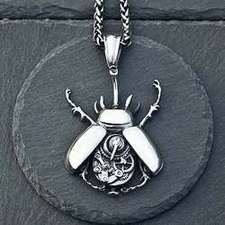 Punk Hip Hop Steam Mechanical Beetle Pendant Necklace Men Unique Cool Men Stainless Steel Insect Biker Necklace Chain Jewelry