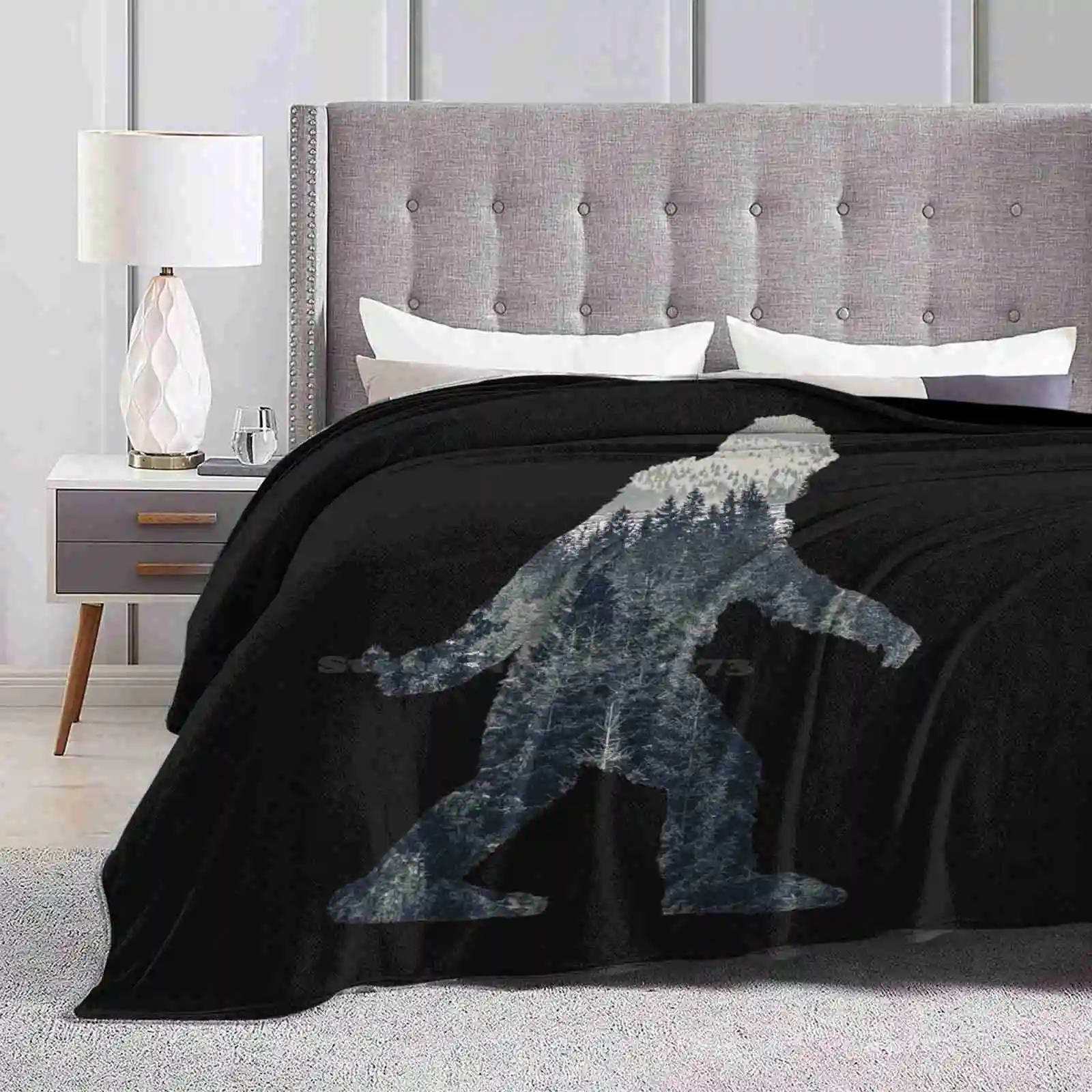 A Sasquatch Silhouette In The North Trend Style Funny Fashion Soft Throw Blanket Sasquatch Bigfoot Silhouette Great Outdoors