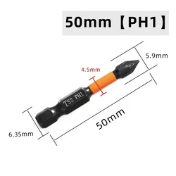 1pc 50mm Magnetic Batch Head Cross Screwdriver Bit 1 4  Hex Shank Quick Release Drill Bit Screw Driver PH1 PH2 PH3 PZ2 PZ