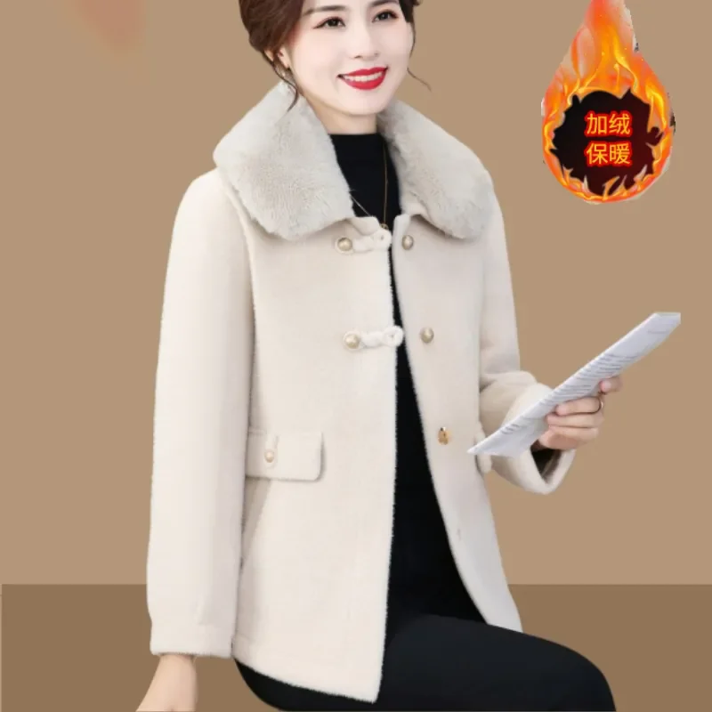 Winter New Plus Velvet Thick Parker Coat Mink Velvet Short Jacket Women Overcoat Fashion Loose Fur Collar Warm Woolen Coat Outwe