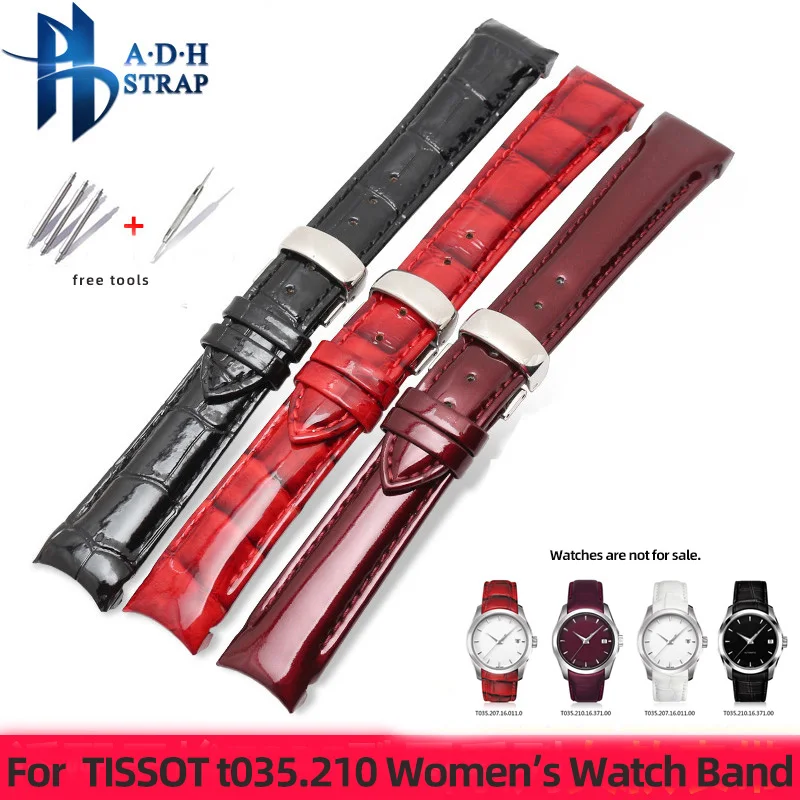 For Tissot 1853 T035.210A Women\'s Genuine Leather Watch Strap 18mm Arc Interface Butterfly Buckle Band Cowhide Belt Breathable