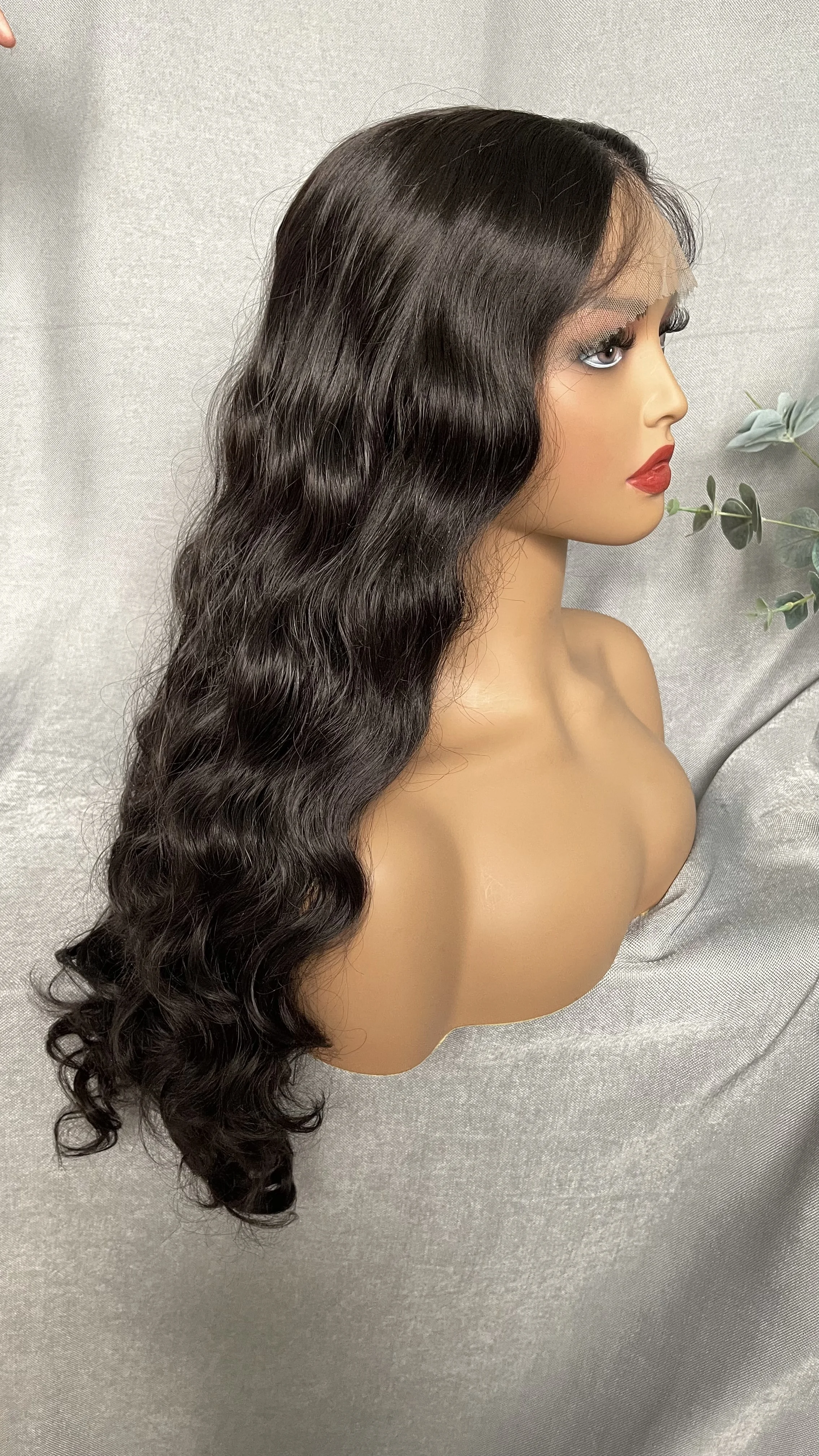 X-TRESS Natural Synthetic Wig 26 Inch Body Wave Dark Brown Middle Part Transparent Lace Front Wig for Black Women Daily Party