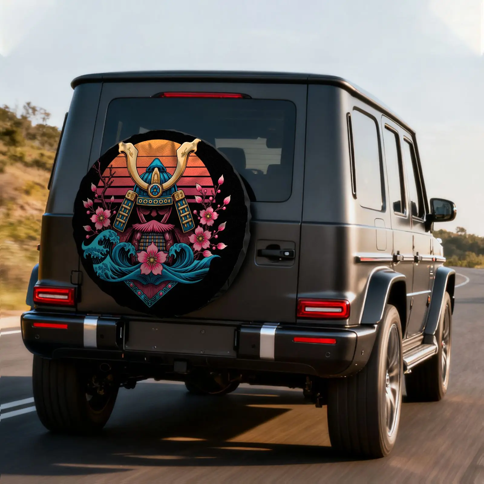 Tire Cover With A Vintage Japanese Samurai Helmet Design, Made Of Polyester Fiber. Universal Fit For Rvs, Suvs, And Trucks, Suit