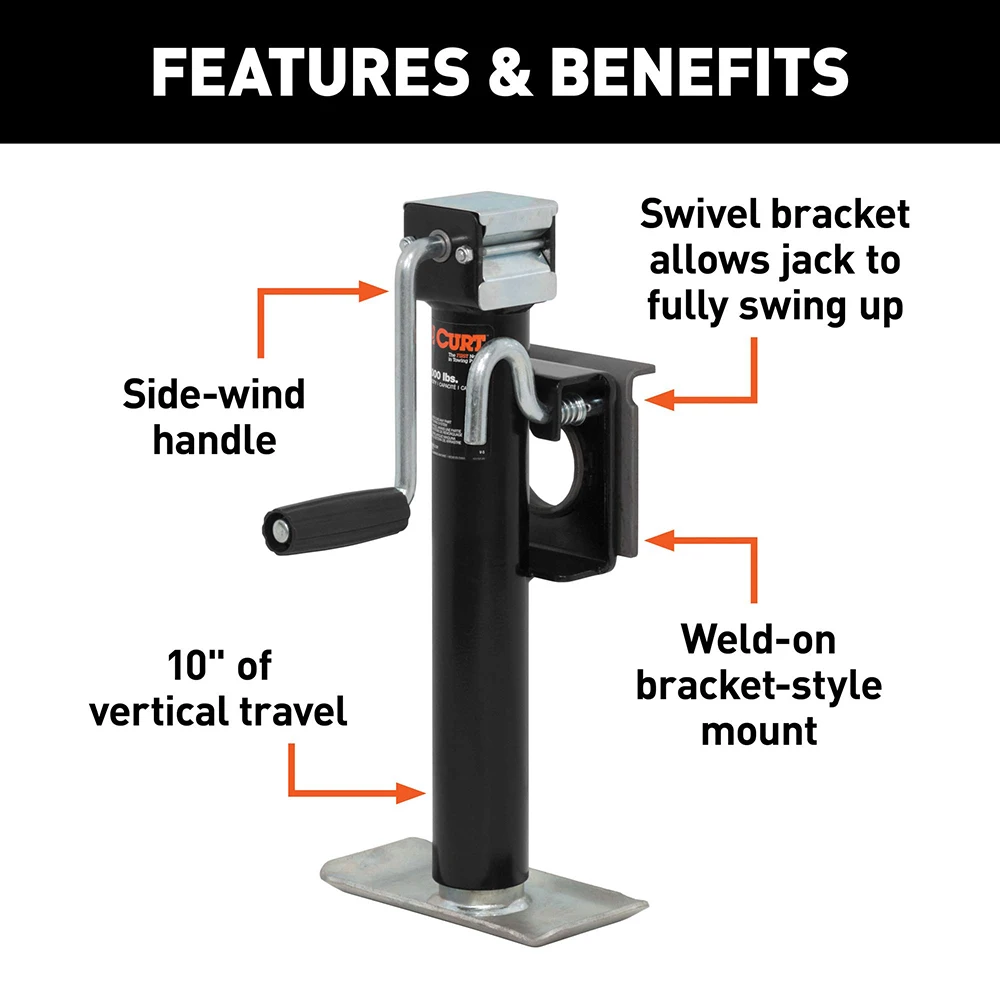Weld-On Bracket-Style Swivel Trailer Jack 2000 lbs Support Capacity 10 Inches Vertical Travel Bolt-on Trailer Tongue Jack for RV