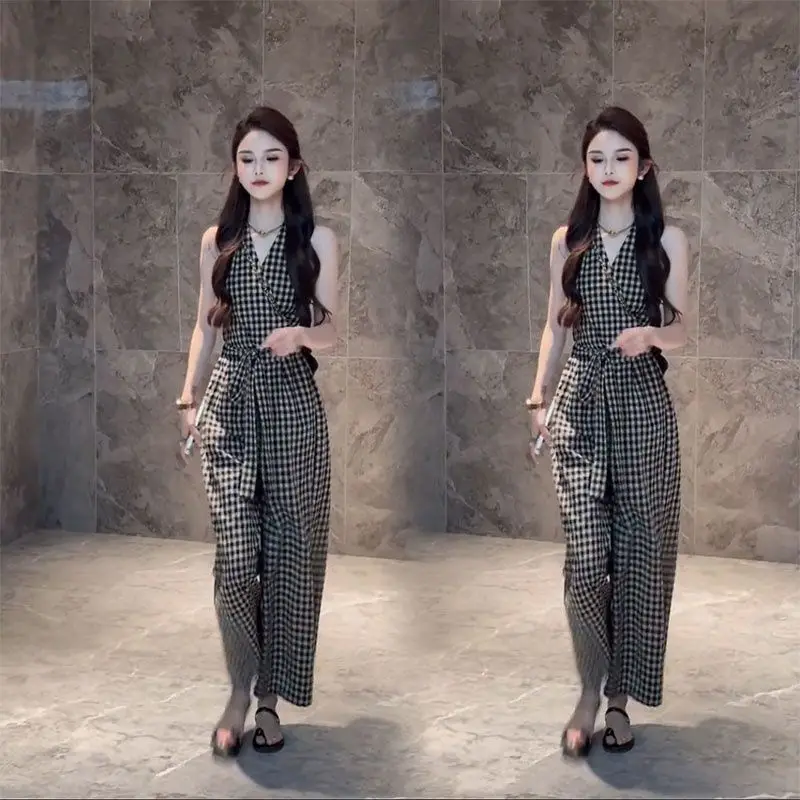 

Новый летний женский комплект из двух предметов: повседневный свободный топ в стиле ретро и широкие брюки в гонконгском стиле