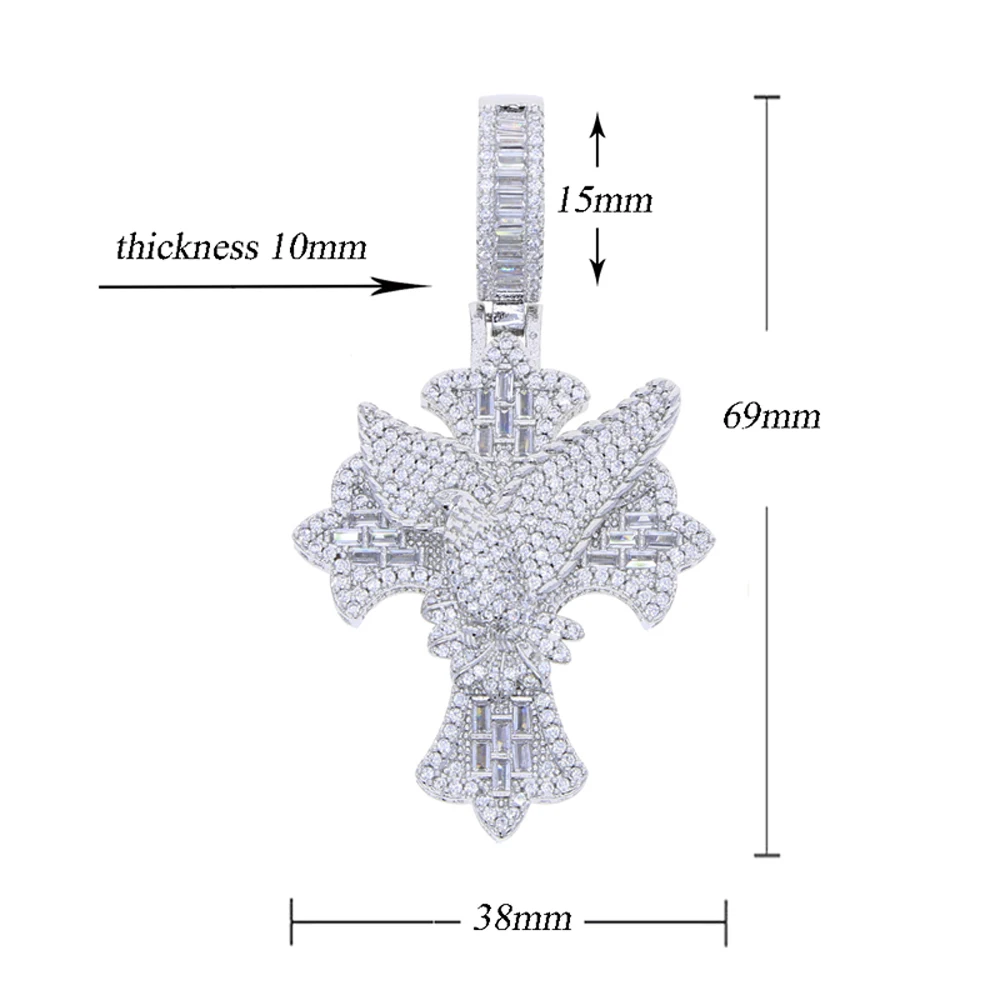 Iced Out Eye Maltese Cross Peace Dove Necklace for Men 12MM Barbed Wire Cuban Chain Cubic Zirconia Charm Hip Hop Jewelry