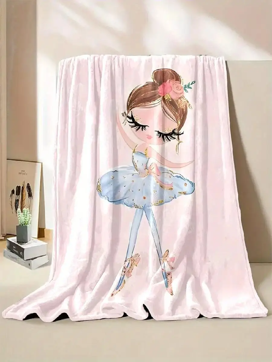 Ballerina Flannel Blanket  Year of the Horse Soft Cozy Throw Cute Pink  Blue Watercolor Design for Kids Bedroom Decor