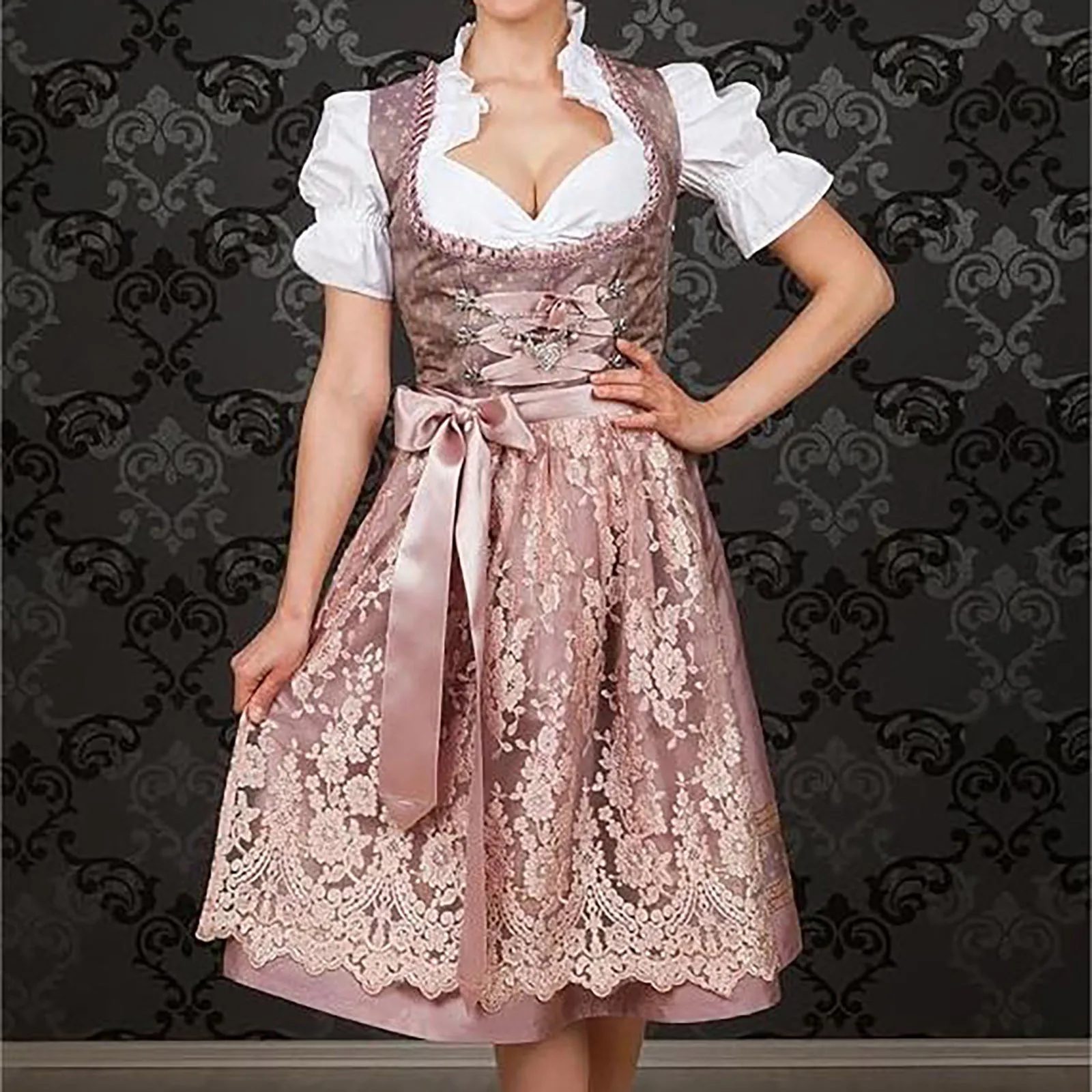 Germany Oktoberfest Women Beer Festival Stage Dressing German Bavarian Dress Girl Pearl Decoration Maid Cosplay Costume