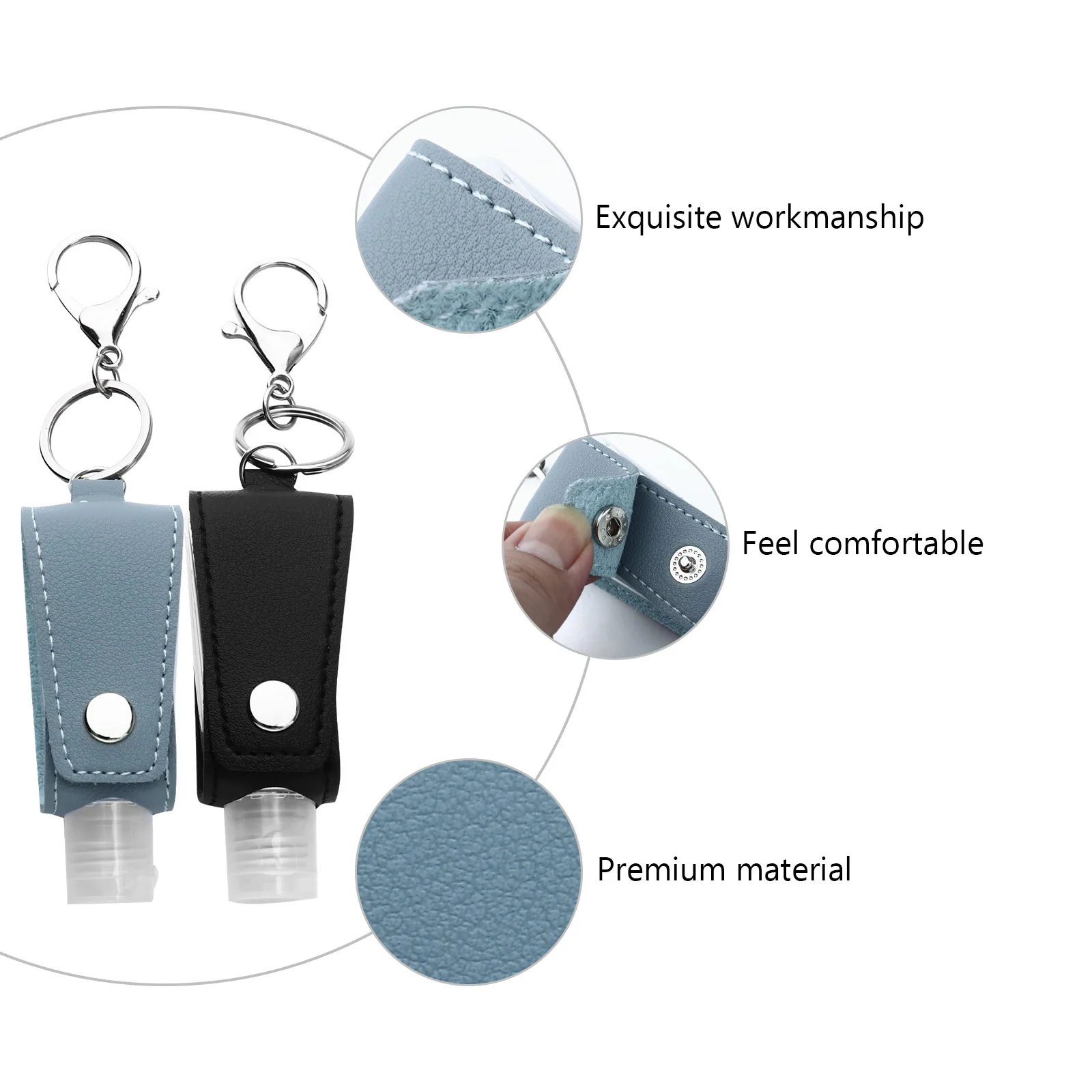 

4Pcs Portable Solid Color Travel Hand Bottles Durable PU Covers for Backpack Keychain Gym Bag Holder