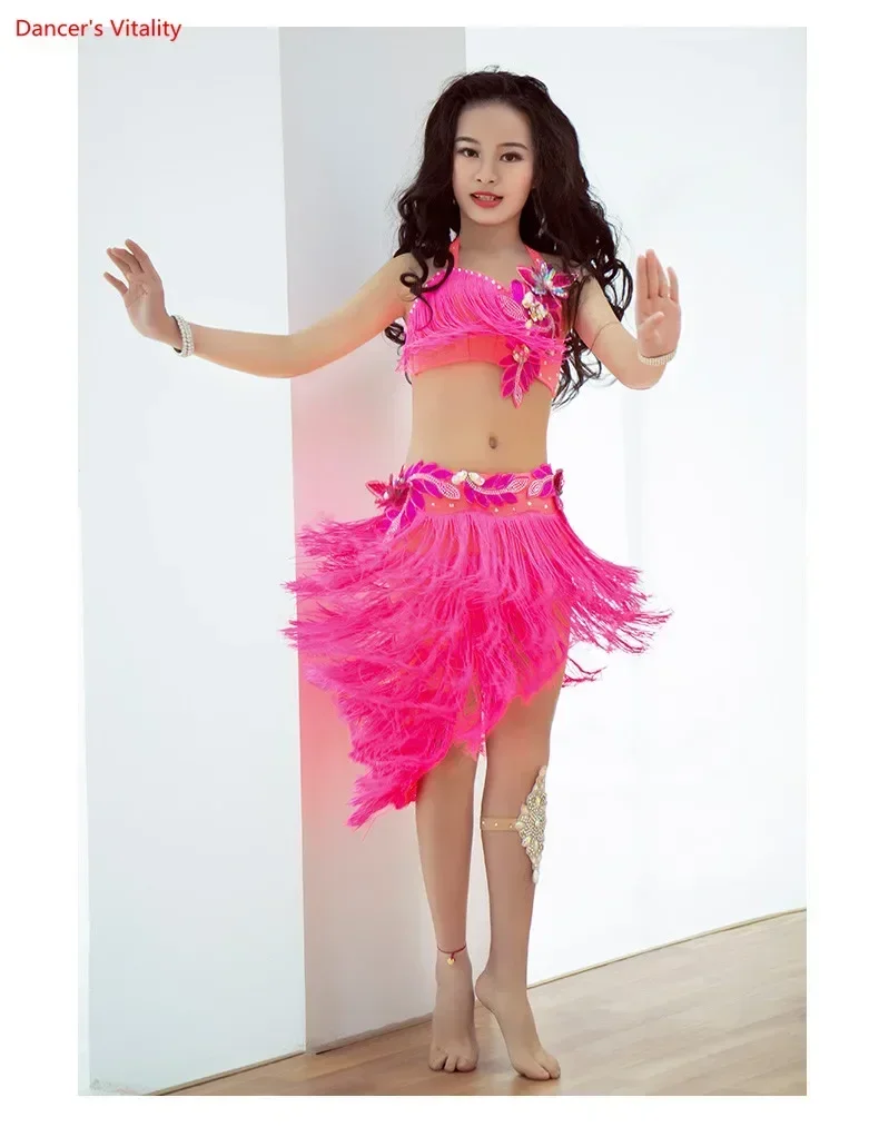 New Luxury Belly Dance Tassel Bra + Skirt Set 2 pcs. For Children / Girls Naughty Handmade Belly Dancing Clothes