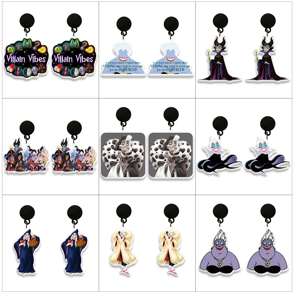 Women Stud Earrings Disney Cruella Movie Figure Character Girl Acrylic Earring Jewelry for Accessories