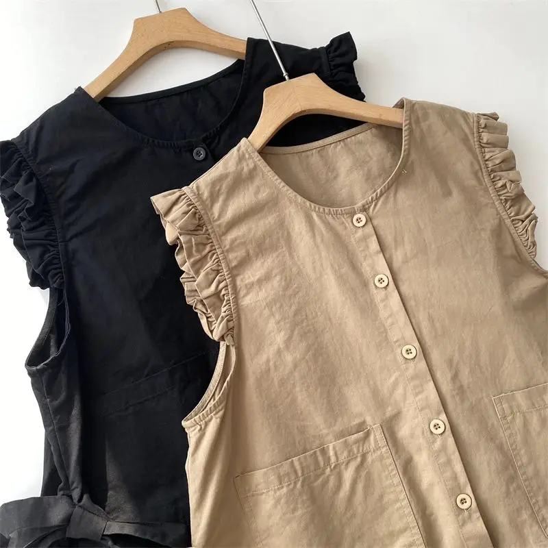 Fashionable Ruffle Bow Tie Vests Summer Fashion Thin Sleeveless