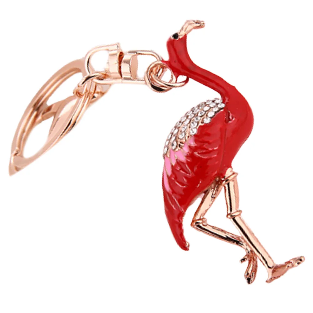 Red Flamingo Shape Keychains Rhinestone Key Rings Fashion Key Holder Craft Pendant Alloy Keyring Crystal Hanging Ornaments Gift