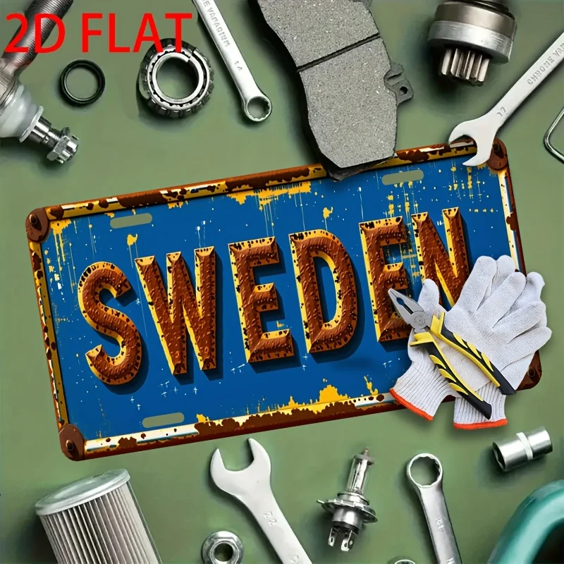 A 2D Flat Decorative Item, a Vintage-Style Aluminum License Plate Themed 