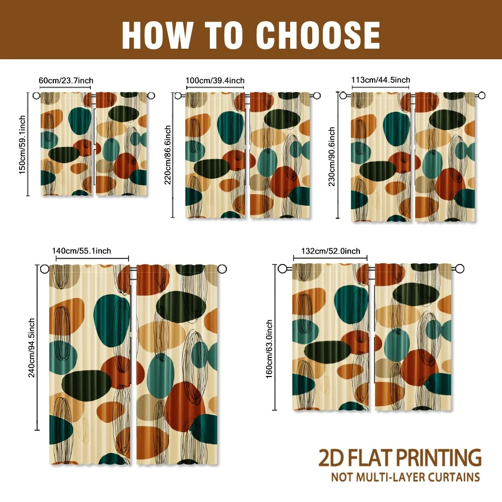 Abstract colored geometric pattern polyester tufted curtains, with pole-mounted design, suitable for living room, bedroom, study