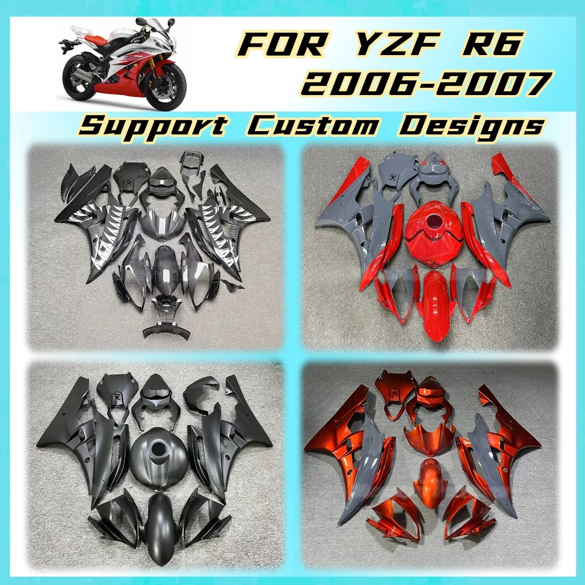 2006 2007 YZFR6 Fairings Accessories Direct Fit Motorbike Plastics for Yamaha YZF R6 06 07 Custom Colors Styling
