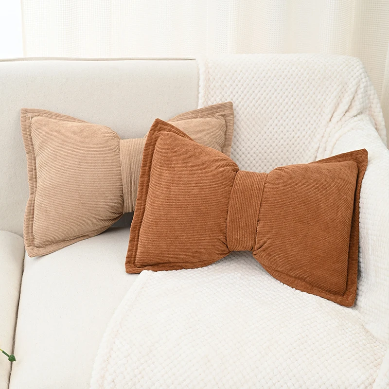 BUYNOW 1PC Corduroy Bow Pressed Edge Pillowcase French Luxury High-end Princess Style Sofa Cushion Cover Home Bedroom Decor