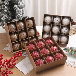 9Pcs/box 8cm Christmas Ball Xmas Tree Ornaments Hanging Pendants Glitter Christmas Flower Ball for Home New Year Navidad Gifts