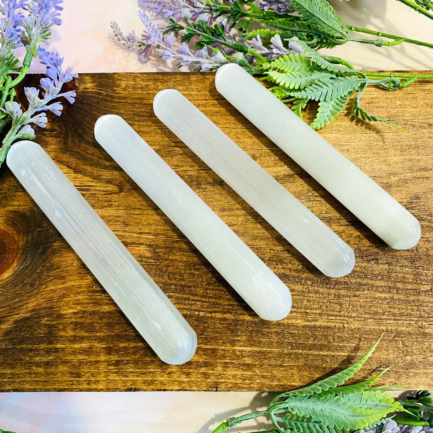 1pc Natural Moroccan Selenite Crystal Wand Rod - Hand-Carved Bohemian Style Mineral Rod for Home Decor