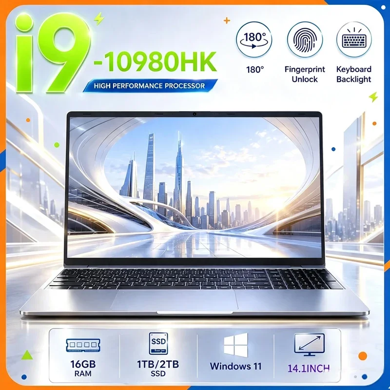 14.1 Inch Lightweight Travel Laptop Intel Core i9 10980HK Windows 11 Pro 32GB Large RAM 2TBThin Notebook For Study Business Trip