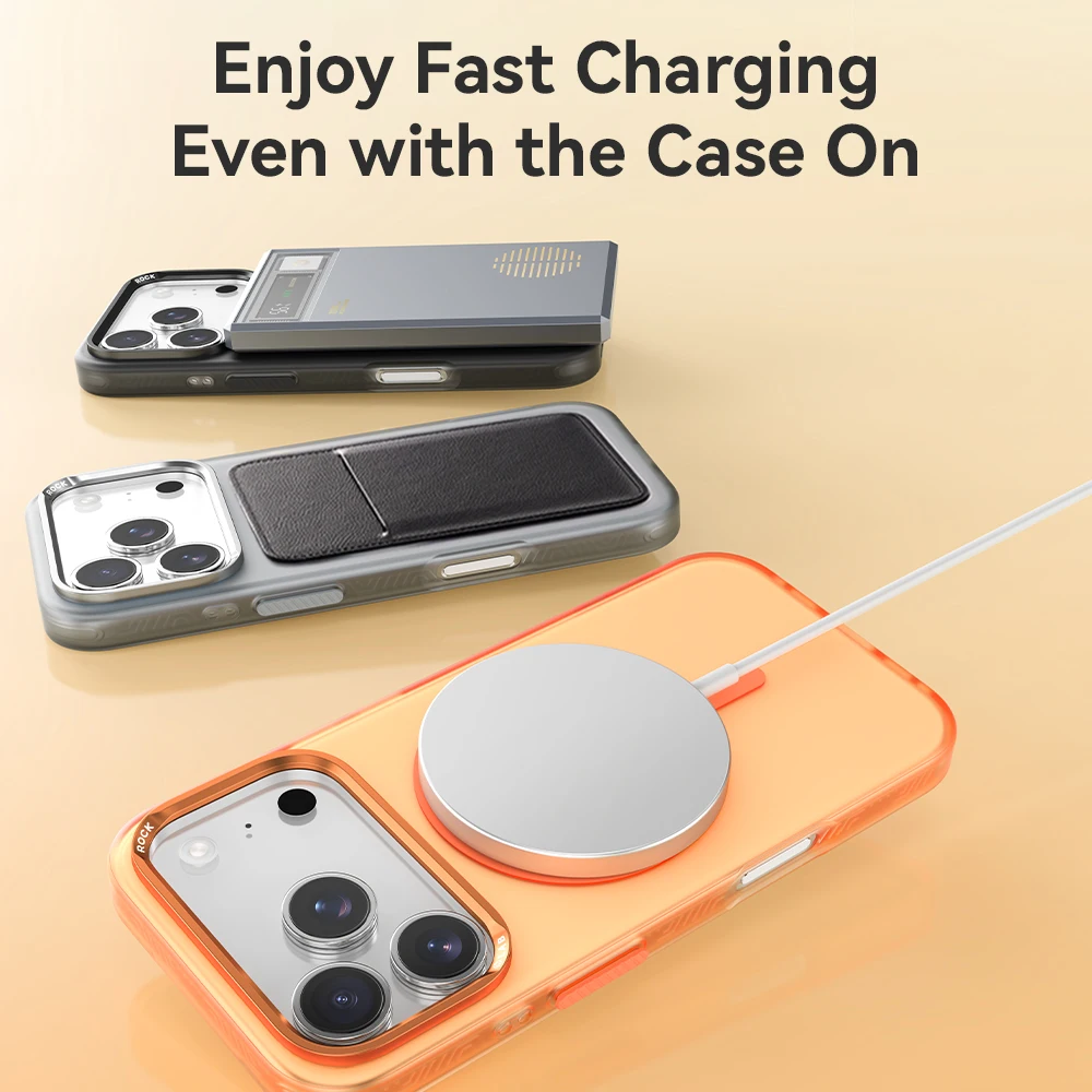 Rock n52 ímãs fosco translúcido caso de telefone para iphone 17 pro max anti-impressão digital à prova de choque caso traseiro duro para iphone 17 pro