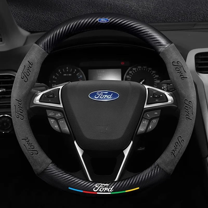 Car Suede Carbon fiber Anti-slip Steering Wheel Cover For Ford STline Taurus Mondeo Focus Forus Falcon Fusion Auto Accessories