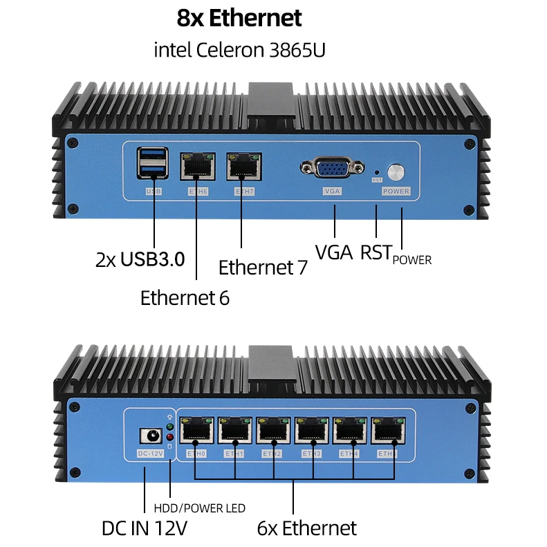 Mini PC Intel i7-6500U Celeron 3865U 6x 8x Gigabit Ethernet Support Windows Linux Debian Pfsense OPNsense Firewall X86 Router