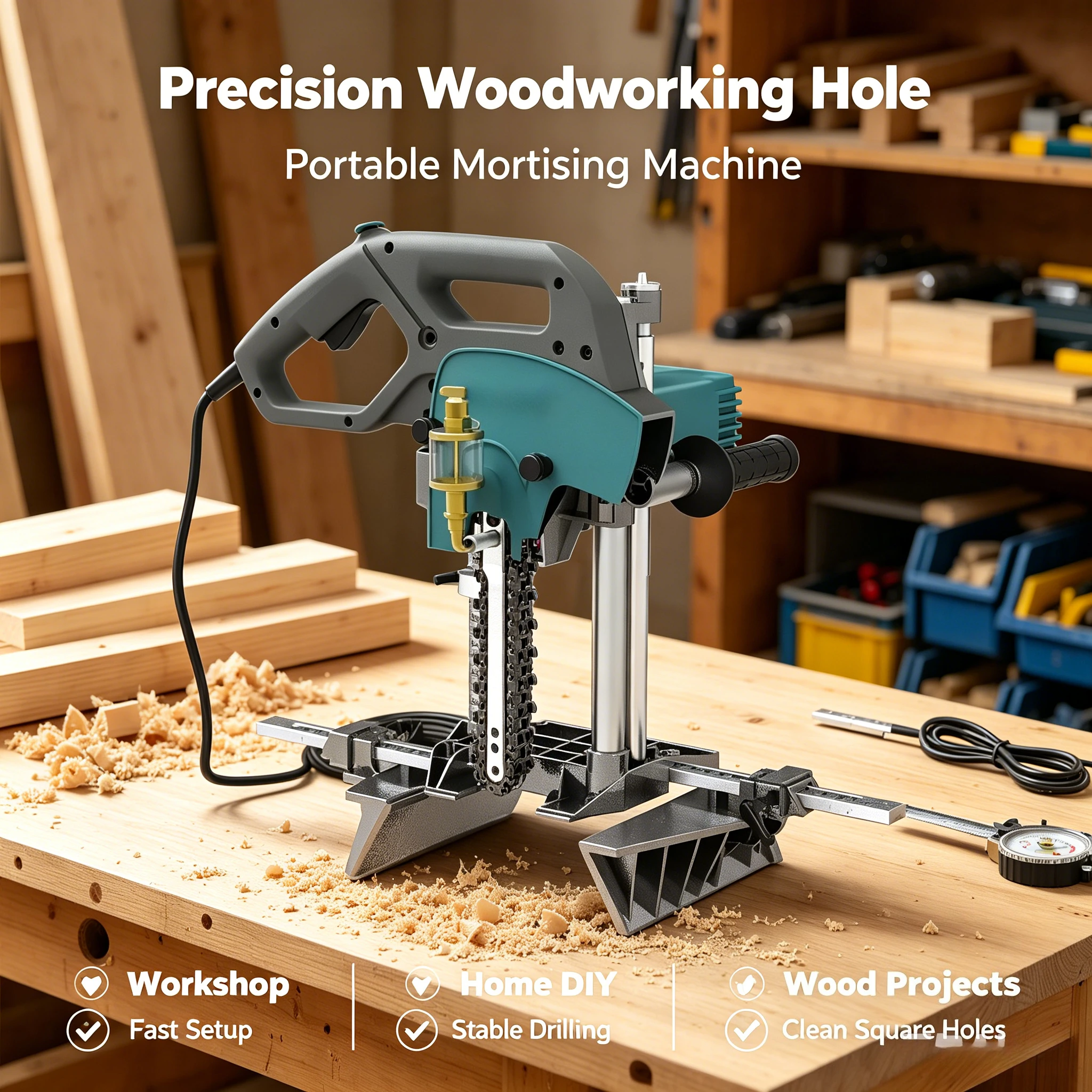 Portable Chain Mortising Machine, Multifunctional Woodworking Tenon & Mortise Tool, Wood Punching Cutter for DIY & Furniture