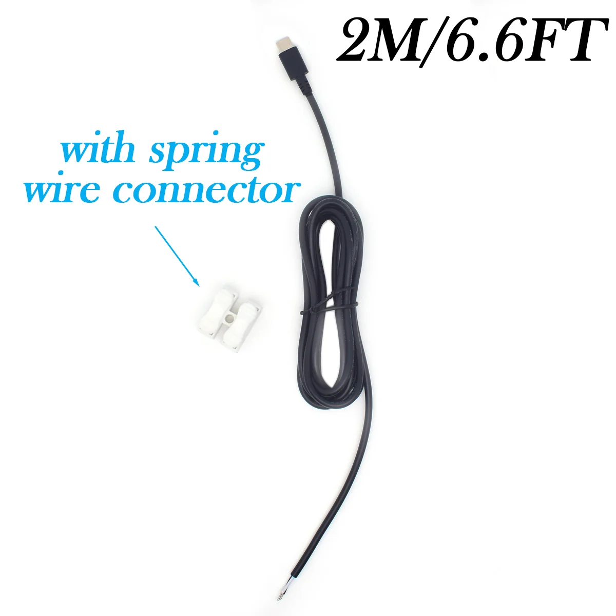 2M/6.6FT 22AWG USB C Male Plug Wire - 2 Wire Power Pigtail Cable DIY Cord (White/Black) for Type-C Replacement & Repair