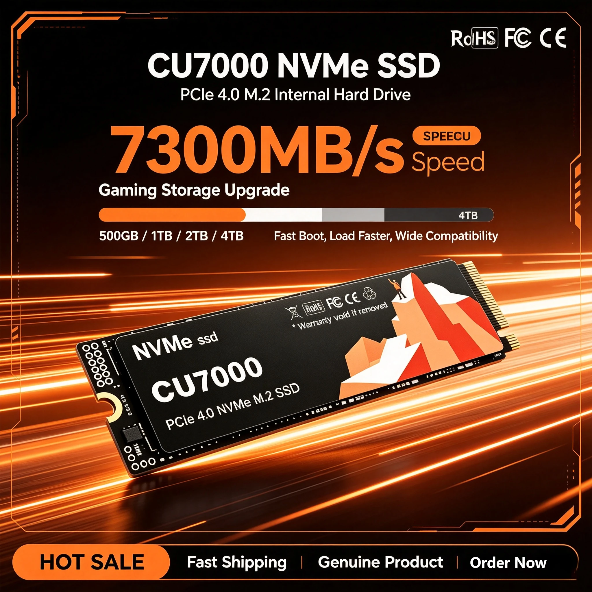 CU7000 500GB/1TB/2TB/4TB NVMe M.2 Hard Drive Disk, up to 7300MB/s, Solid State SSD for Desktop and Laptop.