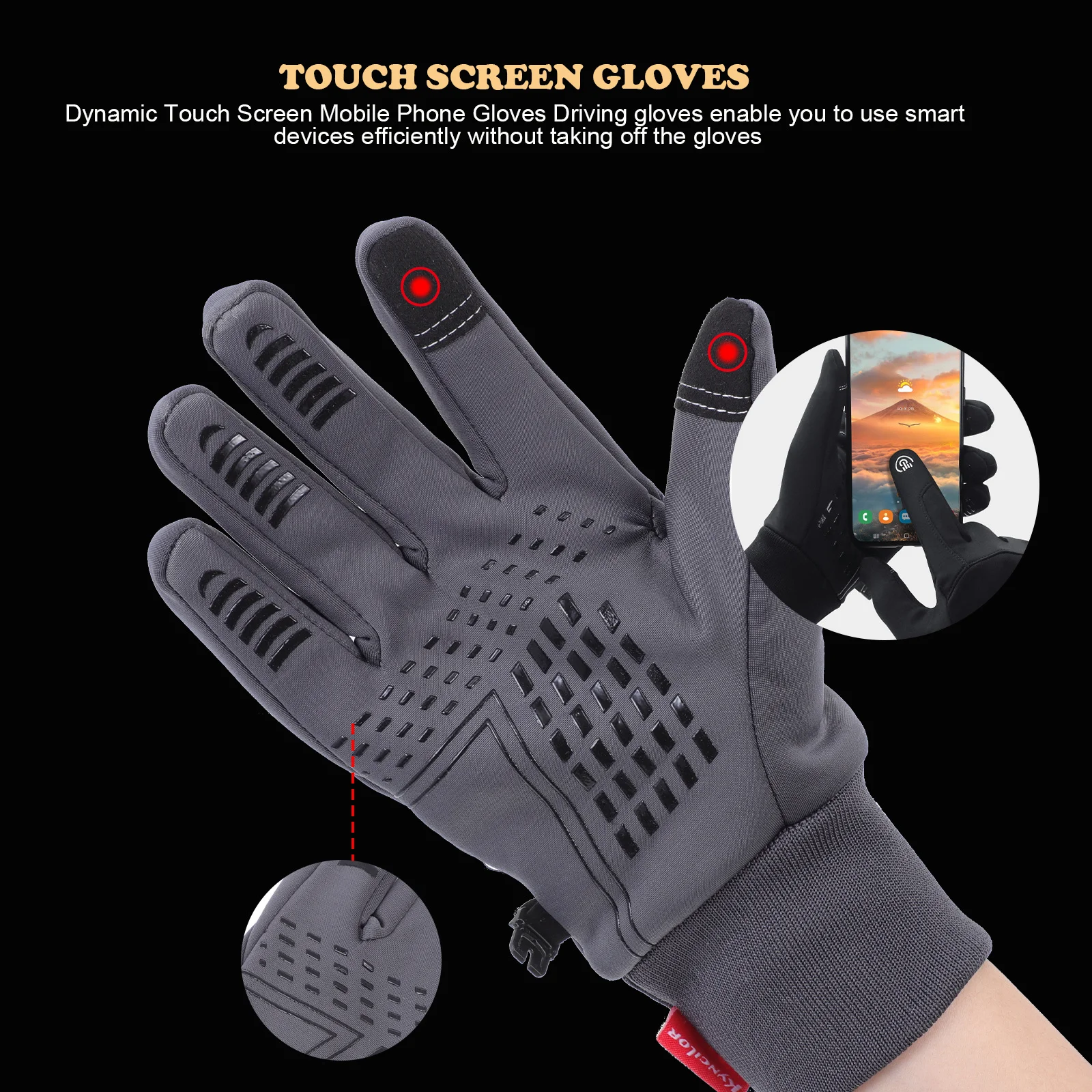 

1Pair Windproof Warm Gloves Thicken Waterproof Touch Screen Unisex for Winter Autumn Cold Resistant Outdoor Sports Driving