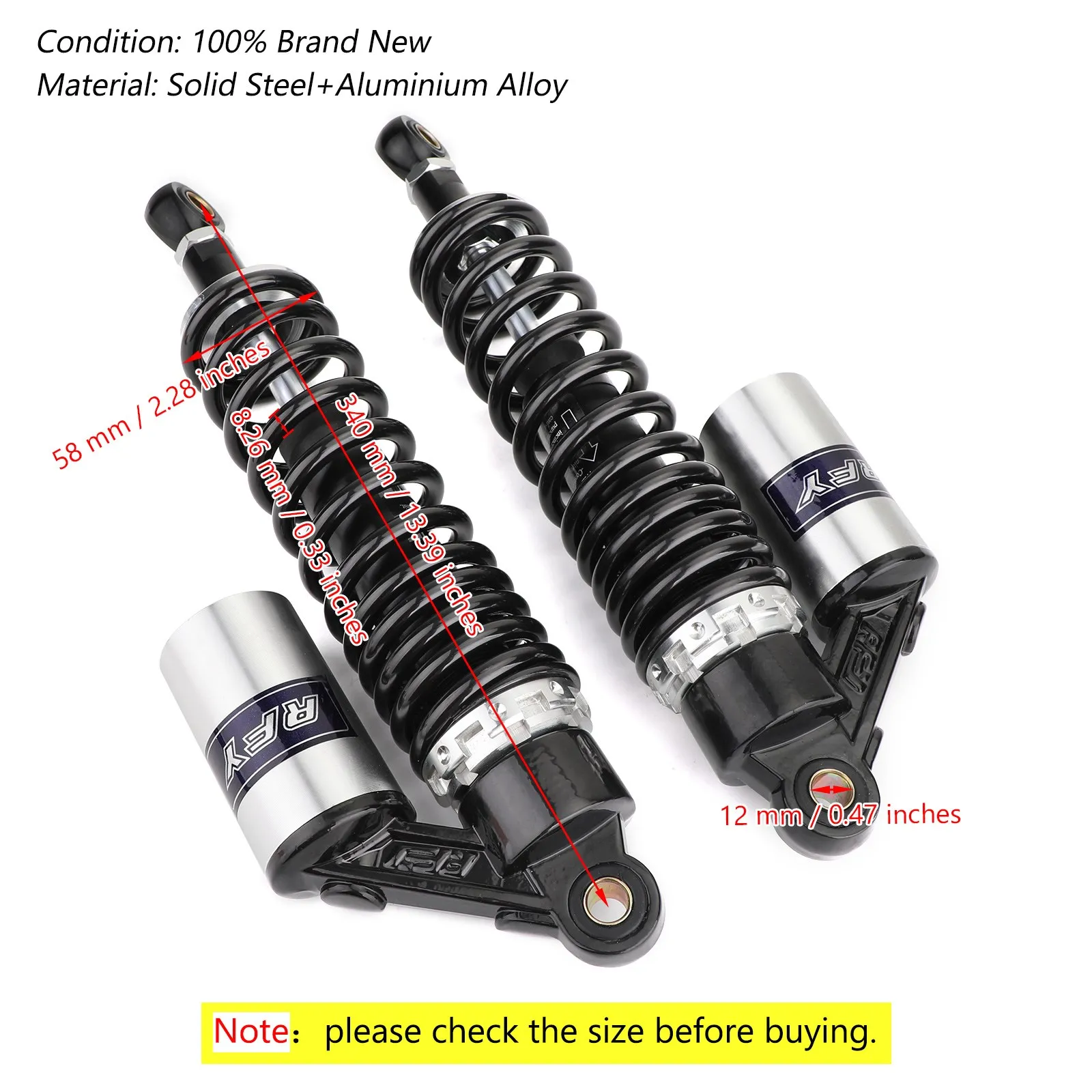 2PCS 340mm Rear Suspension Air Shock Absorbers Universal Fit For Suzuki For Yamaha For Honda Motorcycle Shock Absorber