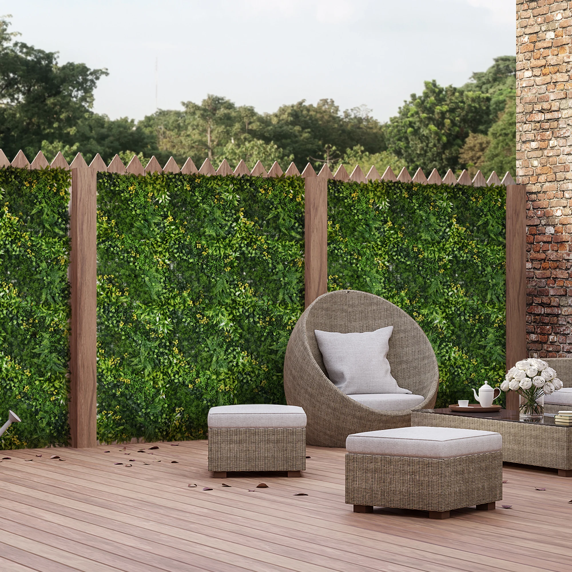 Panneaux muraux verts artificiels 12 pièces, écran d'intimité anti-UV 50x50 cm, design multi-feuilles pour jardin, balcon, terrasse, clôture de haie artificielle réaliste pour décoration intérieure et extérieure