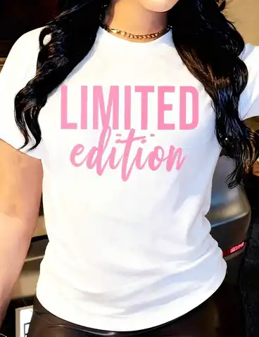 Pink Text Graphic Print Women's T-Shirt Limited Edition Crew Neck Fashion Statement Casual Daily Wear Tops