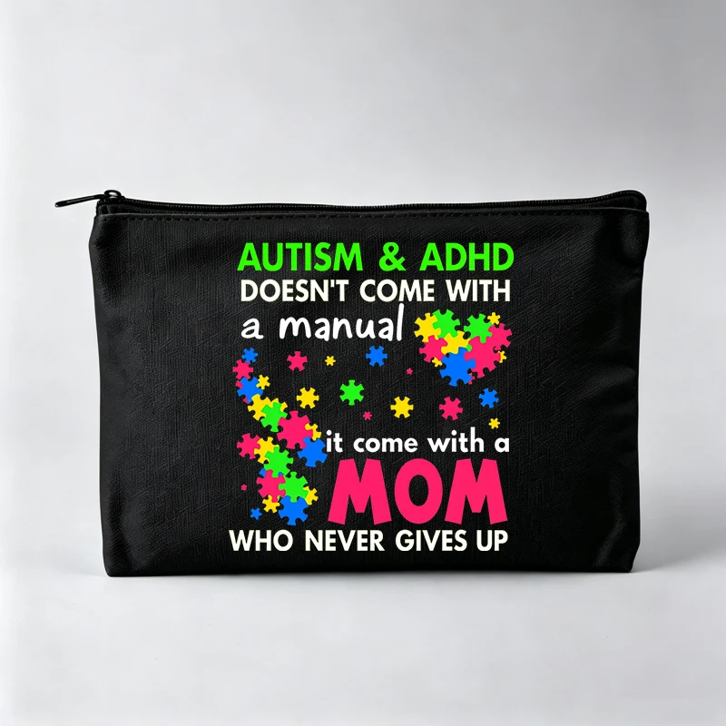 Women's Puzzle Piece Graphic Makeup Bag with Typography Print, Casual Cosmetic Pouch for Daily Use