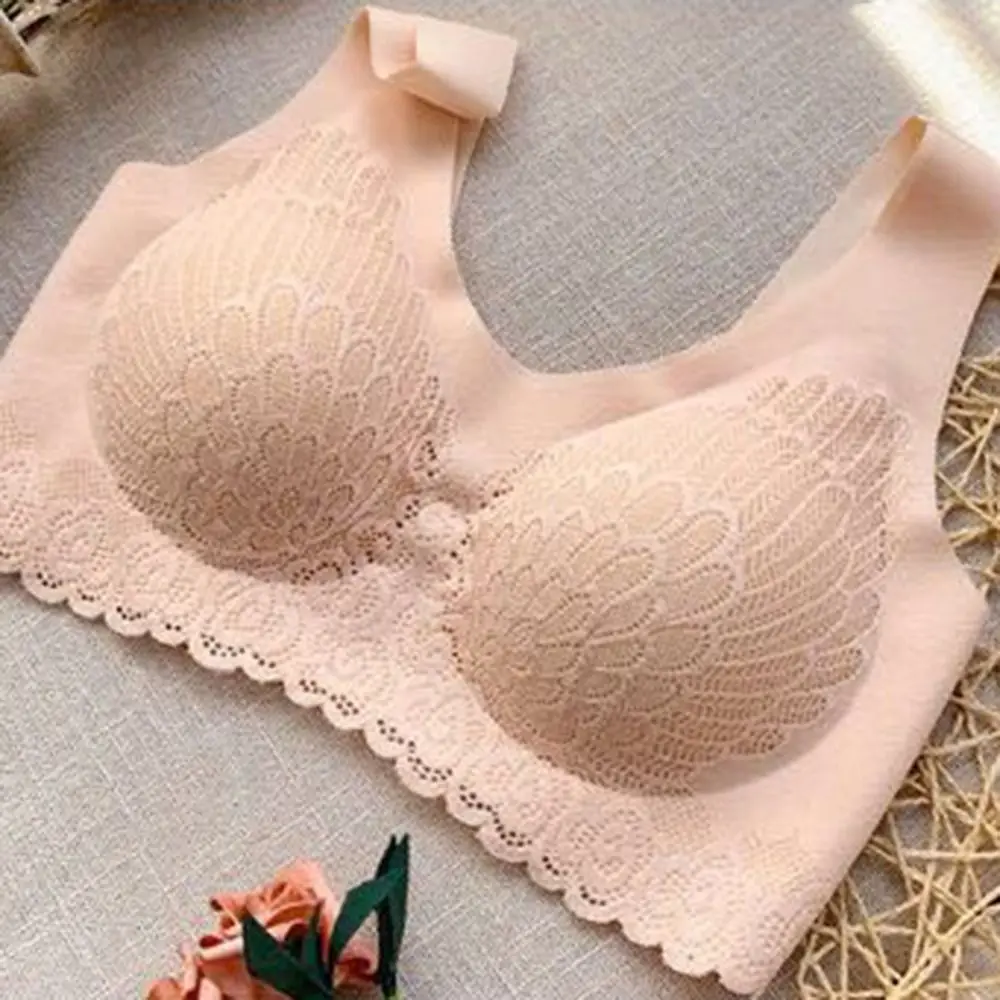 Buttonless Lace Women's Underwear Breathable Comfortable Seamless Sports Bras Removable Pads Vest Style Tank Top Bra Elderly