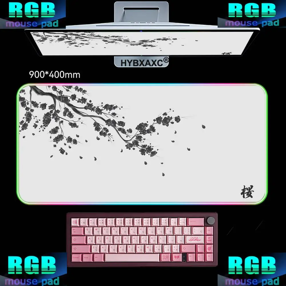 Japan Cherry Blossom Mouse Pad Gray Caps Game Deskmat Sakura Mousepad Anime Office Carpet Gamer Keyboard Computer Desks HYBXAXC