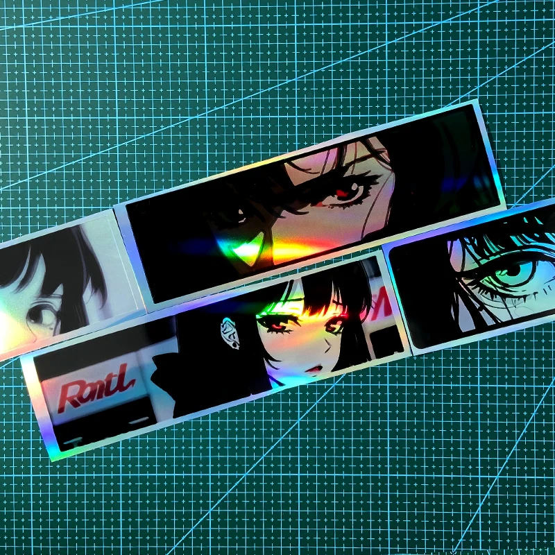 1PC Reflective Laser Anime Peeking Eyes JDM Motorcycle Sticker Waterproof Motorbike Fuel Tank Electric Scooter Body Vinyl Decals