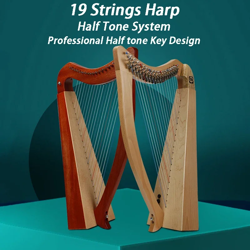 Wooden 19 Strings Harp Semitone System Harps Portable Small Children Adults Beginner Harp Professional Stringed Instruments