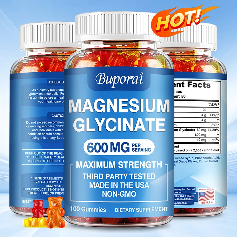 Magnesium Glycinate Gummies - Better Sleep Relax Nerves Good Mood Brain Health Muscle Recovery Strengthen Muscles and Bones