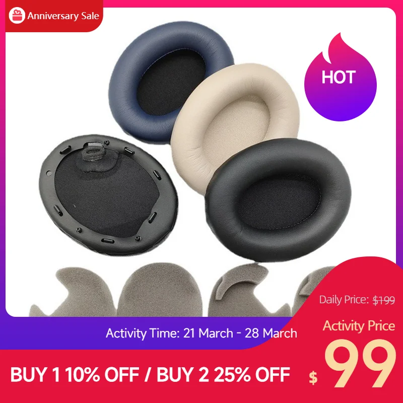 Almohadillas de repuesto para auriculares Sony WH-1000XM4, espuma viscoelástica, alta calidad, Funda de cuero
