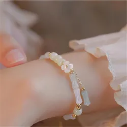 [Icing on the cake] New Chinese Style Hetian Jade Adjustable Bracelet Bamboo Shaped Beaded Women Jewelry Gentle Bestie Gift