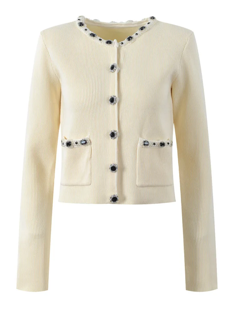 CHUJIE Women's Dress Set 2025 Spring/Summer New French Style Elegant Diamond Button Slimming Round Neck Top+fishtail Skirt Set