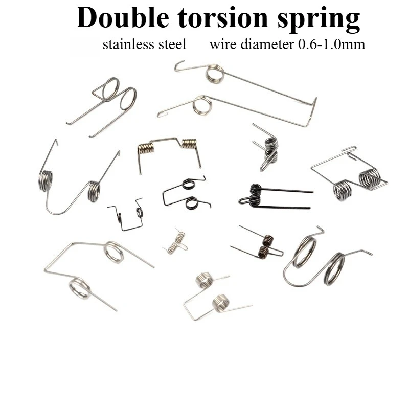 Stainless Steel Double Torsion Spring  0.6mm-1.0mm Wire Diameter 90/180 Degree   for Hair Clip Trash Can Lid Hardware Repair DIY